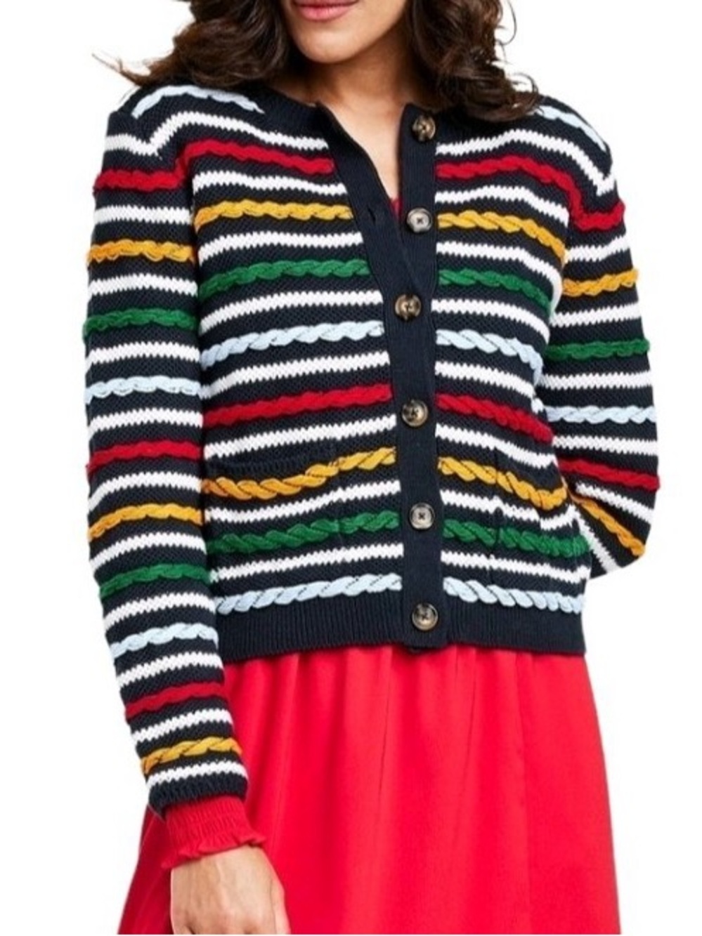 La Ligne x Target XL Striped Cable Knit Cardigan 100% Cotton Preppy Sweater